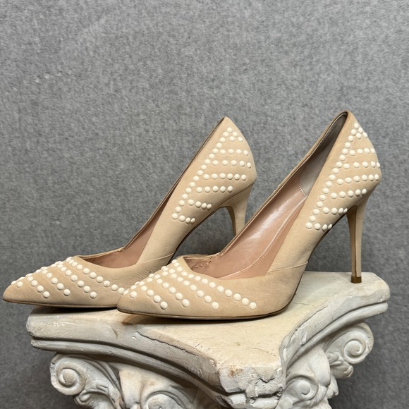 French Connection Pointed Toe Beige Studded Heels Stilletto Pumps Size 9.5W - Picture 1 of 6